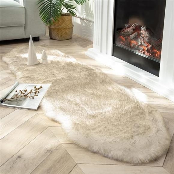 Ultra Soft Faux Fox Fur Rug White Brown Fluffy Area Rug, Carpets Fluffy Rug - Picture 7 of 7